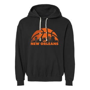 New Orleans City Skyline Louisiana Basketball Fan Jersey Garment-Dyed Fleece Hoodie