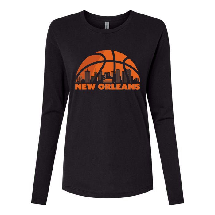 New Orleans City Skyline Louisiana Basketball Fan Jersey Womens Cotton Relaxed Long Sleeve T-Shirt