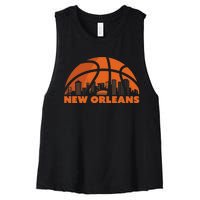 New Orleans City Skyline Louisiana Basketball Fan Jersey Women's Racerback Cropped Tank