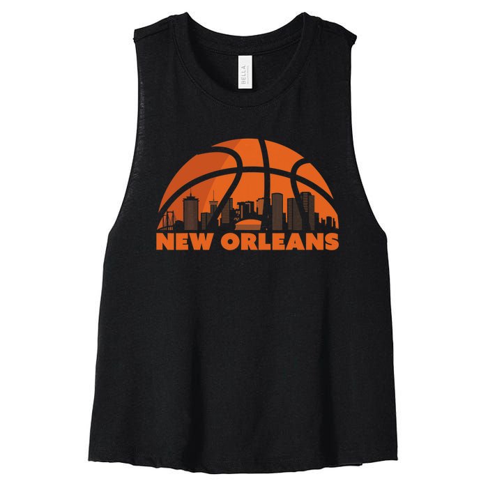 New Orleans City Skyline Louisiana Basketball Fan Jersey Women's Racerback Cropped Tank