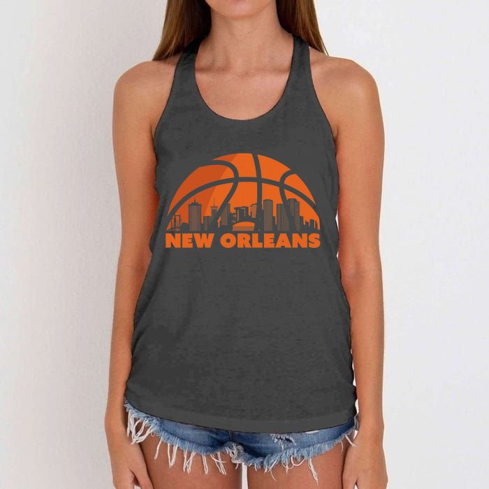 New Orleans City Skyline Louisiana Basketball Fan Jersey Women's Knotted Racerback Tank