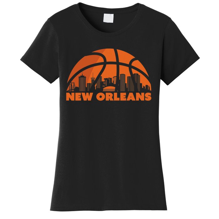 New Orleans City Skyline Louisiana Basketball Fan Jersey Women's T-Shirt