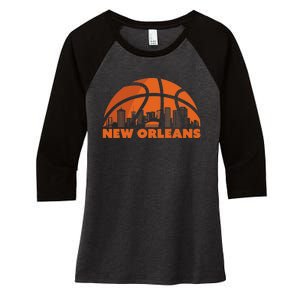 New Orleans City Skyline Louisiana Basketball Fan Jersey Women's Tri-Blend 3/4-Sleeve Raglan Shirt