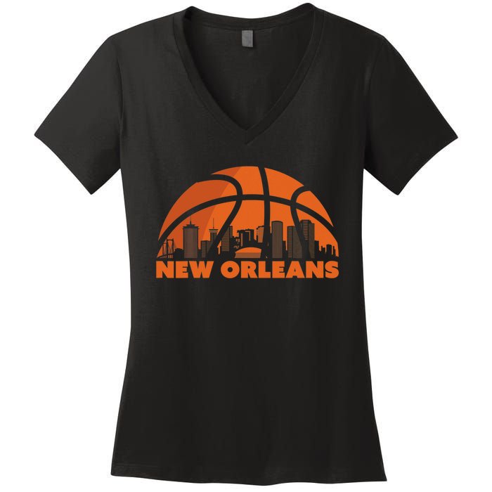 New Orleans City Skyline Louisiana Basketball Fan Jersey Women's V-Neck T-Shirt