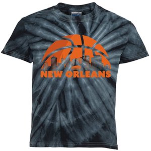 New Orleans City Skyline Louisiana Basketball Fan Jersey Kids Tie-Dye T-Shirt