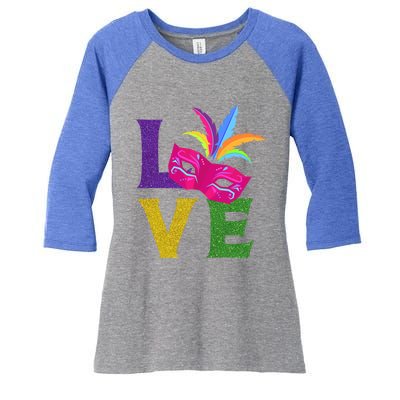 New Orlean Carnival Pink Mask Party Outfit Love Mardi Gras Gift Women's Tri-Blend 3/4-Sleeve Raglan Shirt