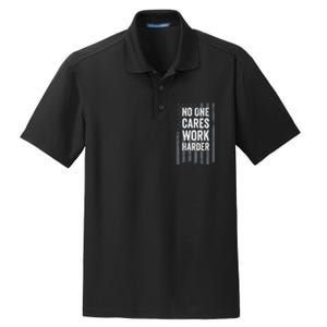 No One Cares Work Harder Motivational Workout Gym ON BACK Dry Zone Grid Polo