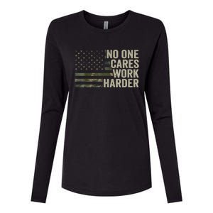 No One Cares Work Harder Motivational Workout Gym Camo Womens Cotton Relaxed Long Sleeve T-Shirt