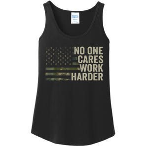 No One Cares Work Harder Motivational Workout Gym Camo Ladies Essential Tank