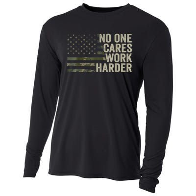 No One Cares Work Harder Motivational Workout Gym Camo Cooling Performance Long Sleeve Crew