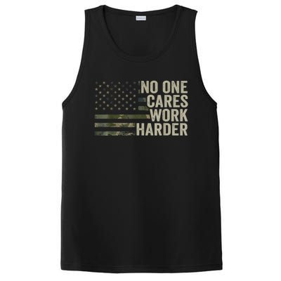 No One Cares Work Harder Motivational Workout Gym Camo PosiCharge Competitor Tank