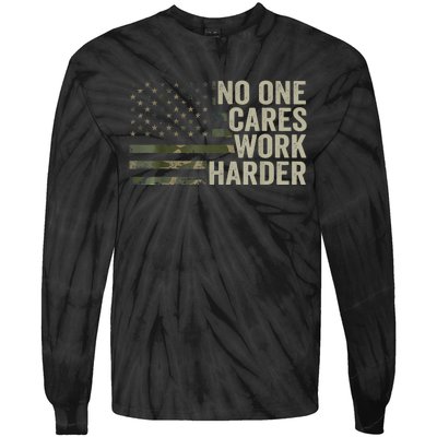 No One Cares Work Harder Motivational Workout Gym Camo Tie-Dye Long Sleeve Shirt