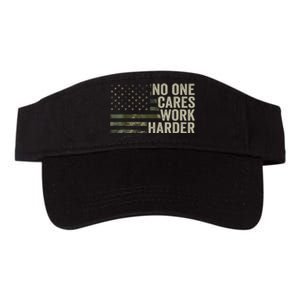 No One Cares Work Harder Motivational Workout Gym Camo Valucap Bio-Washed Visor