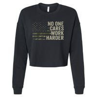 No One Cares Work Harder Motivational Workout Gym Camo Cropped Pullover Crew