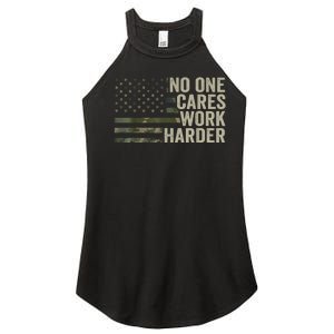 No One Cares Work Harder Motivational Workout Gym Camo Women’s Perfect Tri Rocker Tank