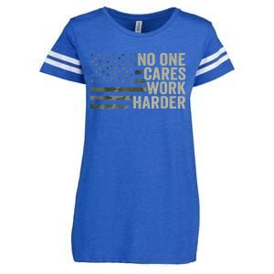 No One Cares Work Harder Motivational Workout Gym Camo Enza Ladies Jersey Football T-Shirt