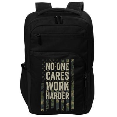 No One Cares Work Harder Motivational Workout Gym Impact Tech Backpack