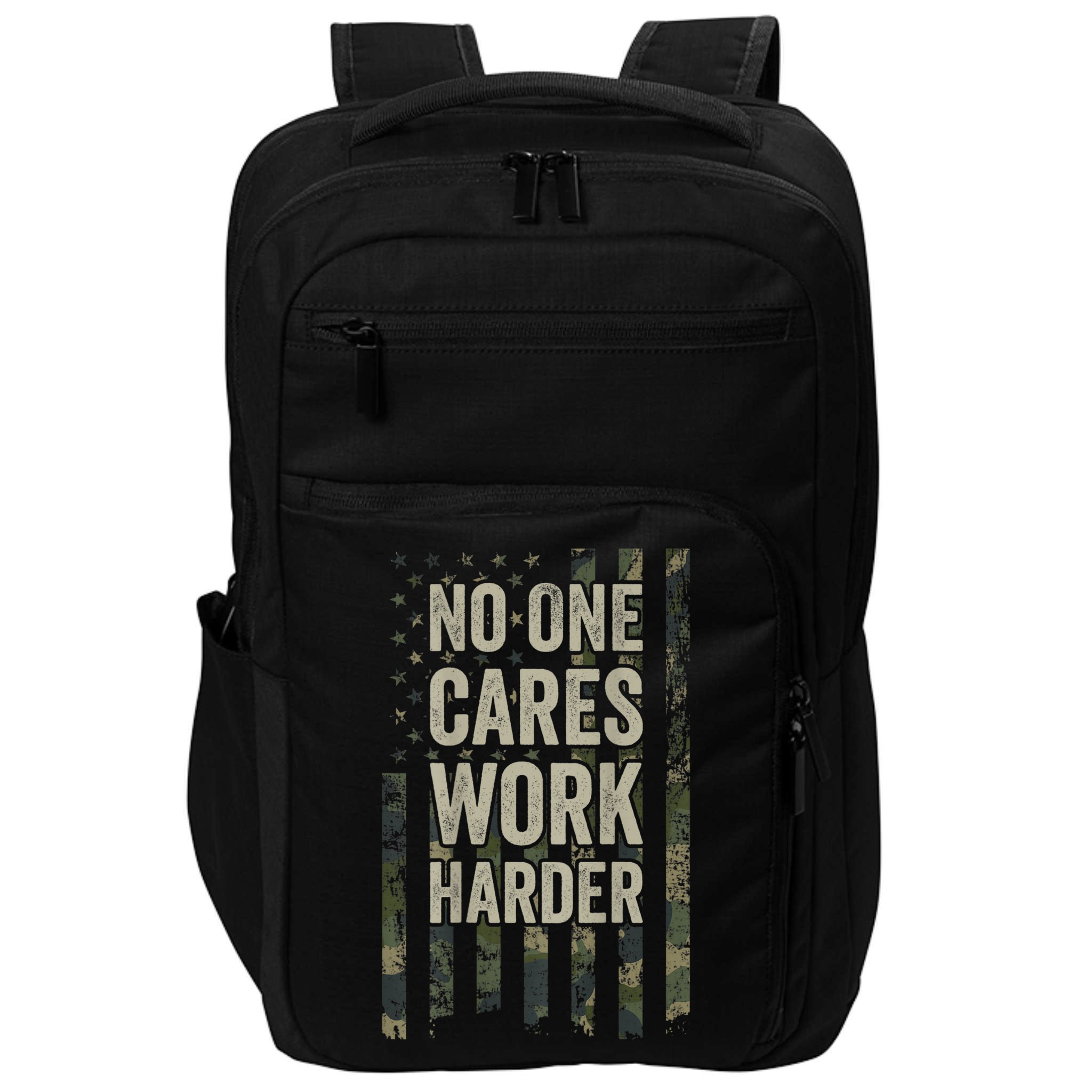 No One Cares Work Harder Motivational Workout Gym Impact Tech Backpack