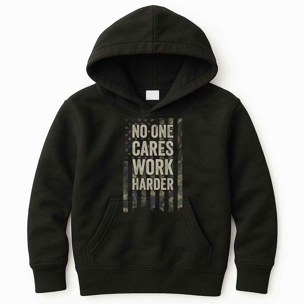 No One Cares Work Harder Motivational Workout Gym Kids Hoodie