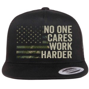 No One Cares Work Harder Motivational Workout Gym Camo Flat Bill Trucker Hat