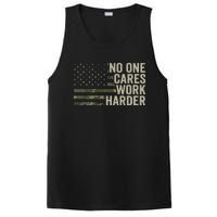 No One Cares Work Harder Motivational Workout Gym Camo PosiCharge Competitor Tank