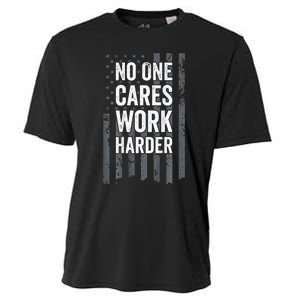 No One Cares Work Harder Motivational Workout Gym ON BACK Cooling Performance Crew T-Shirt