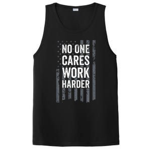 No One Cares Work Harder Motivational Workout Gym ON BACK PosiCharge Competitor Tank