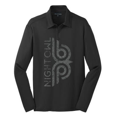 Night Owl Cool Distressed Retro Insomniac Retro Owl Silk Touch Performance Long Sleeve Polo