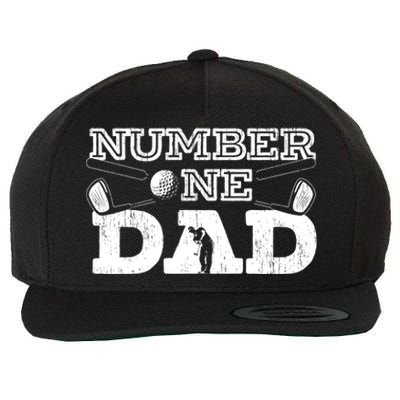 Number One Dad Golf Father Golfing Daddy Gift Wool Snapback Cap