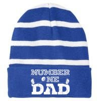 Number One Dad Golf Father Golfing Daddy Gift Striped Beanie with Solid Band