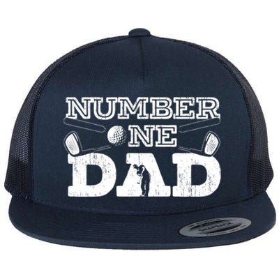 Number One Dad Golf Father Golfing Daddy Gift Flat Bill Trucker Hat