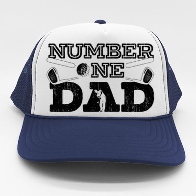 Number One Dad Golf Father Golfing Daddy Gift Trucker Hat