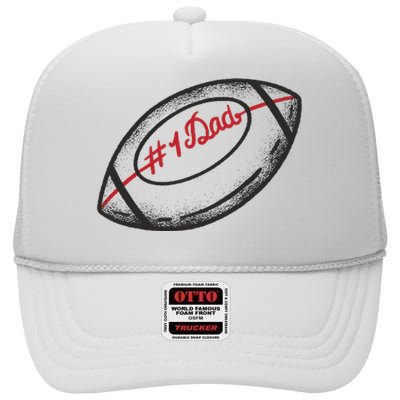 Number One Dad Football Gift High Crown Mesh Back Trucker Hat