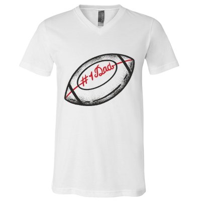 Number One Dad Football Gift V-Neck T-Shirt