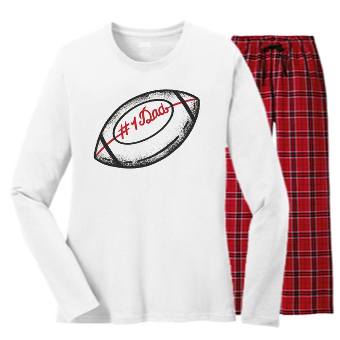 Number One Dad Football Gift Women's Long Sleeve Flannel Pajama Set 