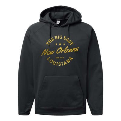 New Orleans Est. 1718 Louisiana Vintage Nola Performance Fleece Hoodie