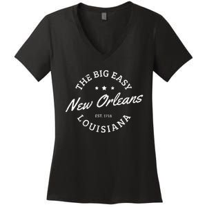 New Orleans Est 1718 The Big Easy Louisiana Souvenir Gift Women's V-Neck T-Shirt