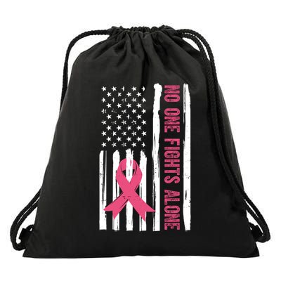 No One Fights Alone Breast Cancer Usa Ribbon Drawstring Bag