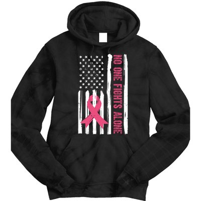 No One Fights Alone Breast Cancer Usa Ribbon Tie Dye Hoodie
