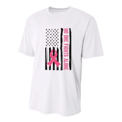 No One Fights Alone Breast Cancer Usa Ribbon Youth Performance Sprint T-Shirt