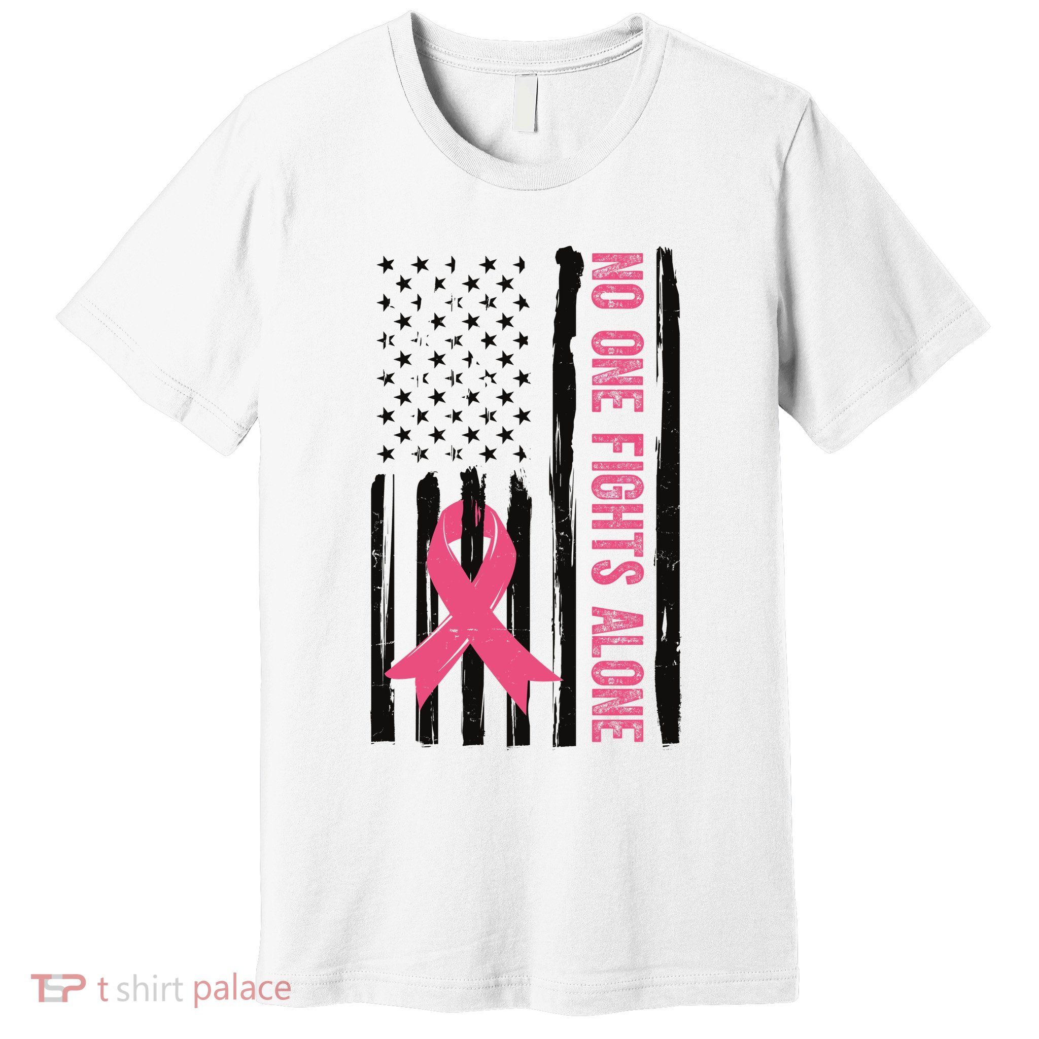 No One Fights Alone Breast Cancer Usa Ribbon Premium T-Shirt
