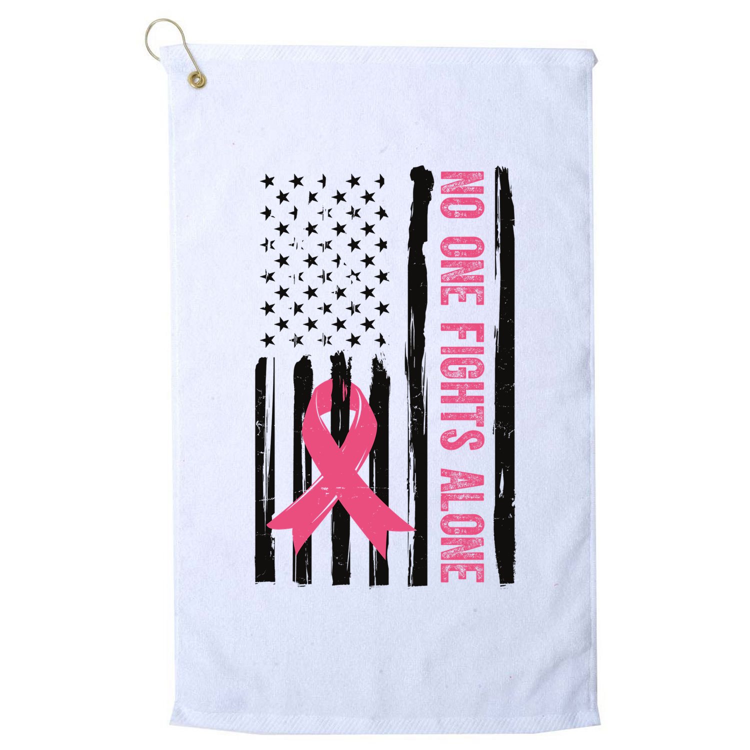 No One Fights Alone Breast Cancer Usa Ribbon Golf Towel