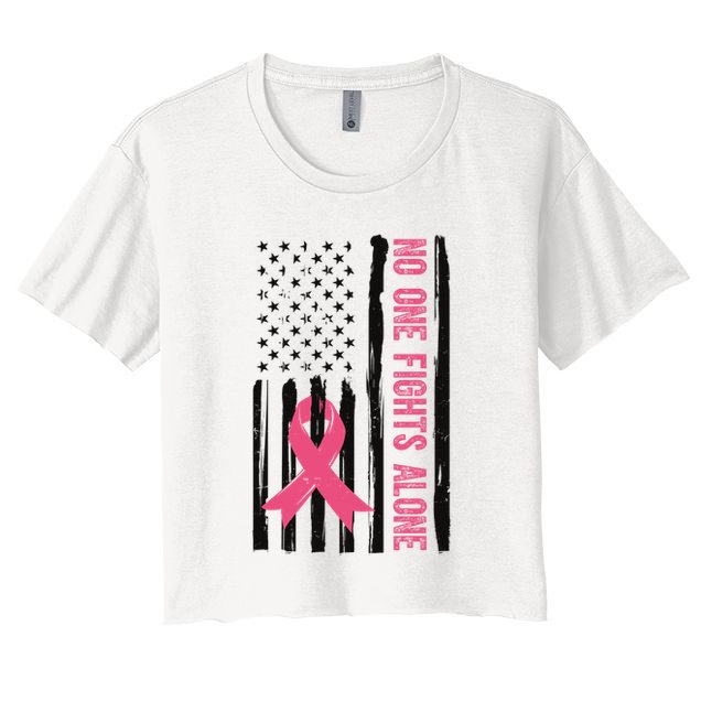 No One Fights Alone Breast Cancer Usa Ribbon Crop Top