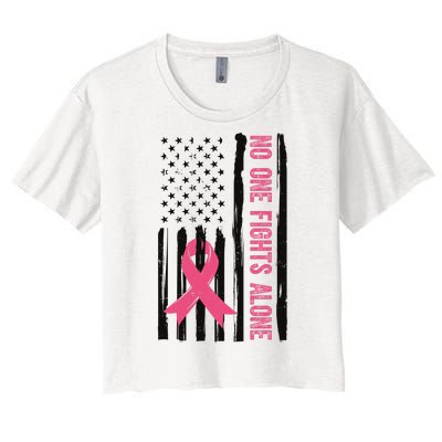 No One Fights Alone Breast Cancer Usa Ribbon Women's Crop Top Tee