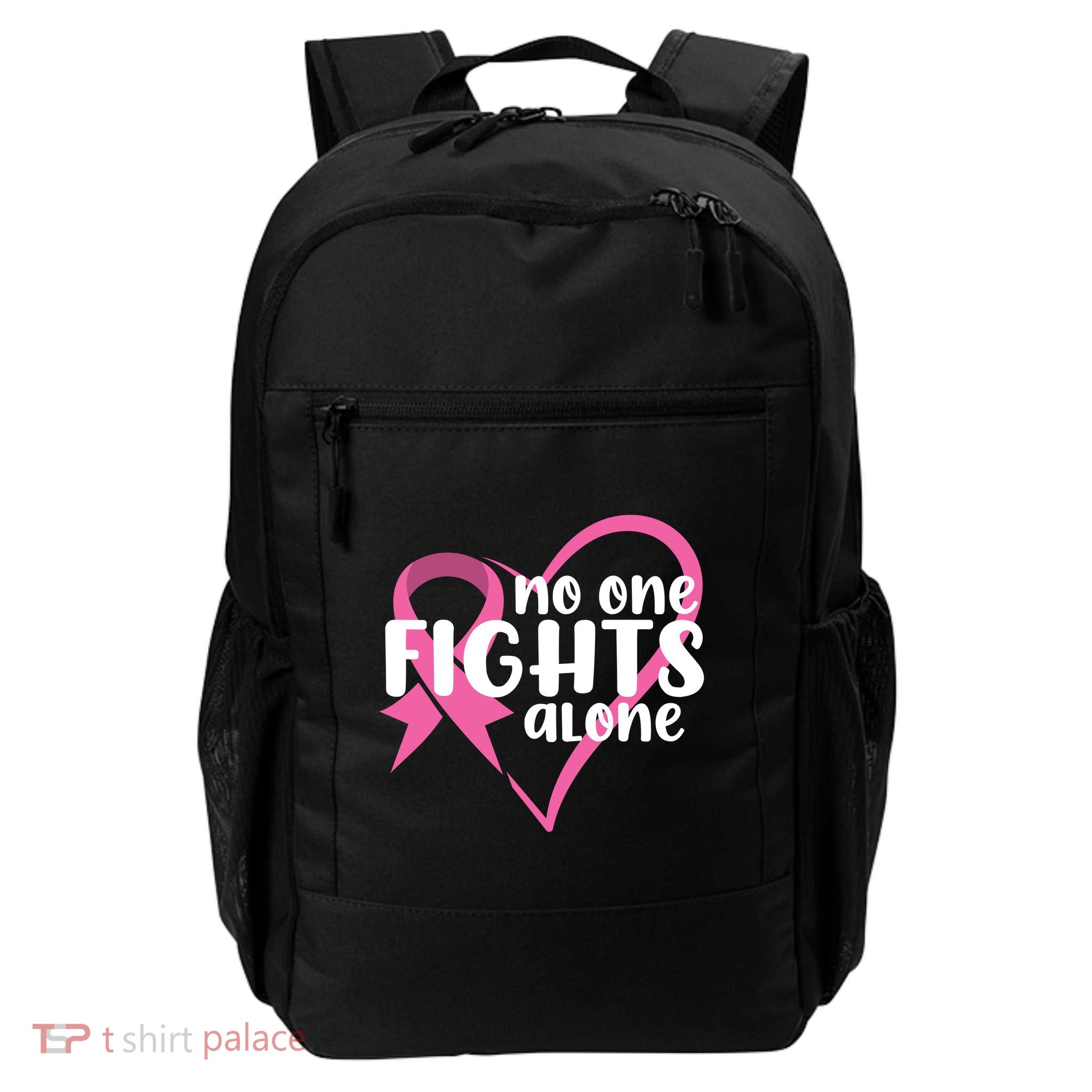 No One Fights Alone Breast Cancer Heart Backpack