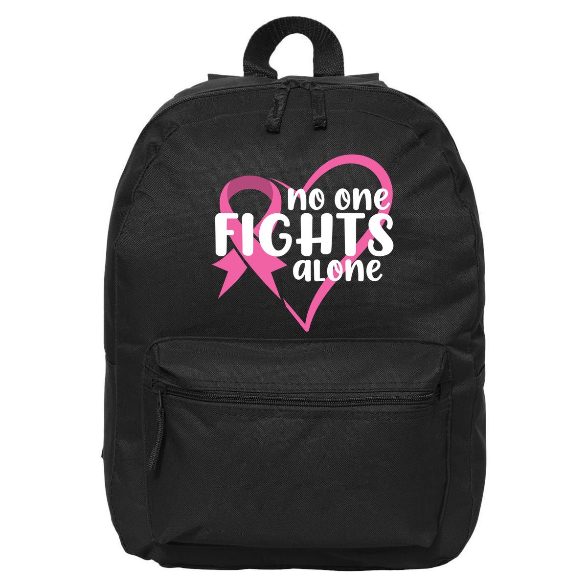 No One Fights Alone Breast Cancer Heart 16 in Basic Backpack