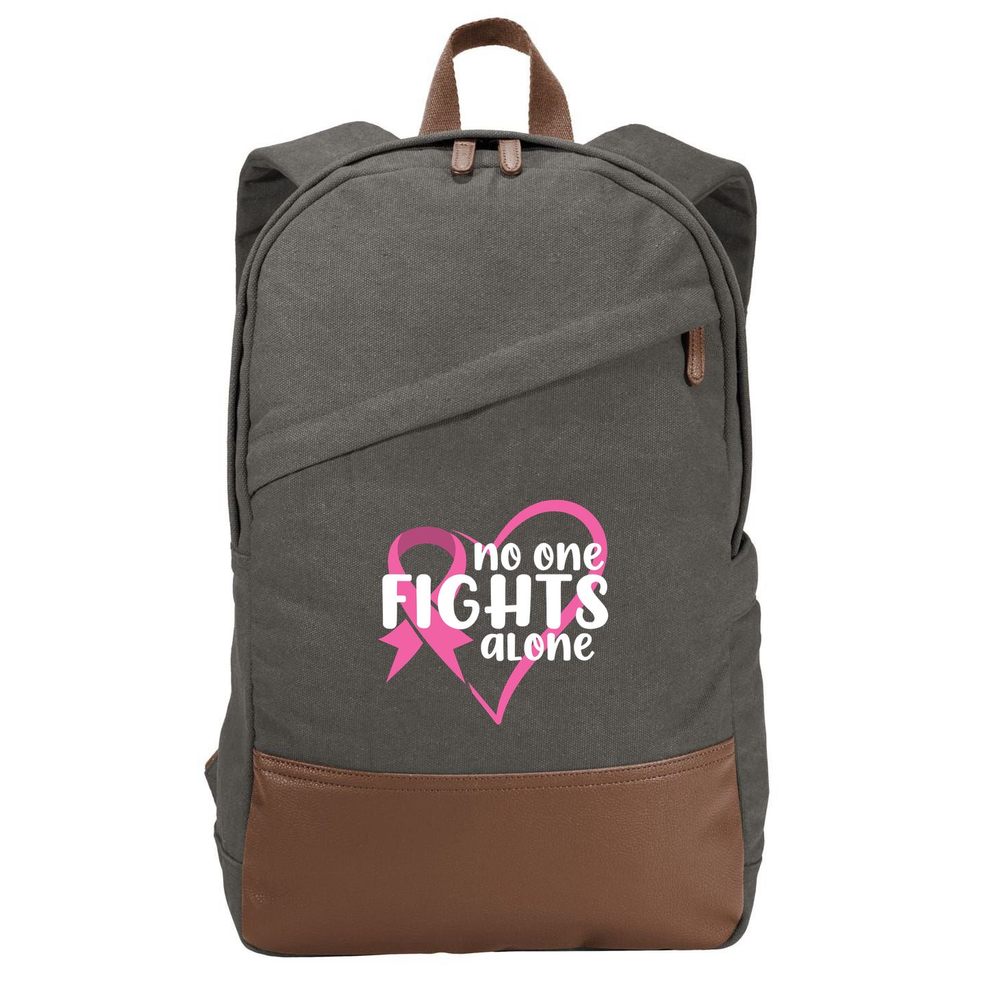 No One Fights Alone Breast Cancer Heart Cotton Canvas Backpack