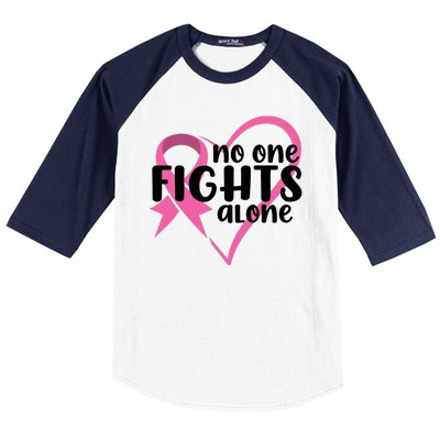 No One Fights Alone Breast Cancer Heart Baseball Sleeve Shirt