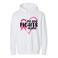 No One Fights Alone Breast Cancer Heart Garment-Dyed Fleece Hoodie