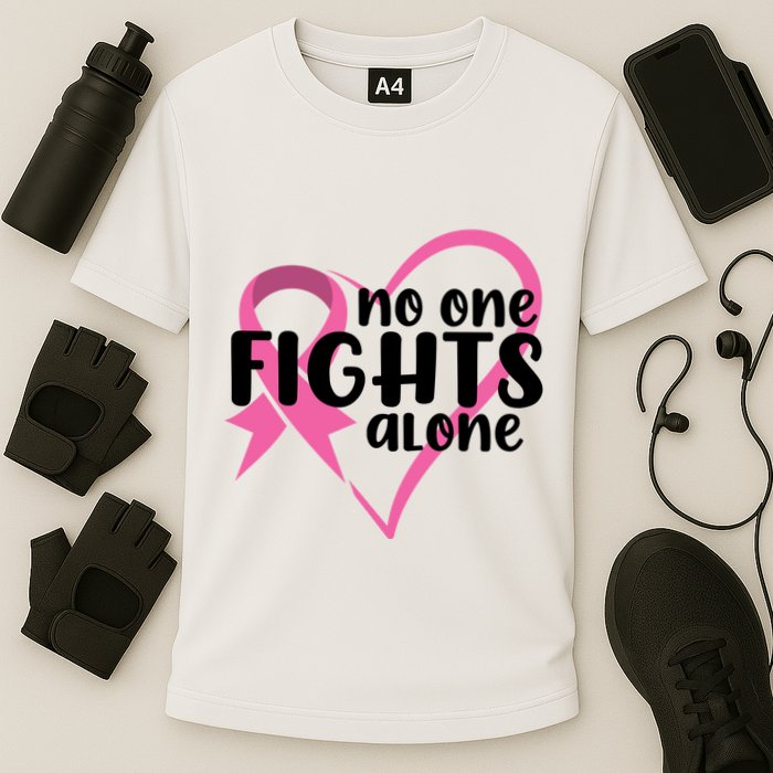 No One Fights Alone Breast Cancer Heart Cooling Performance Crew T-Shirt